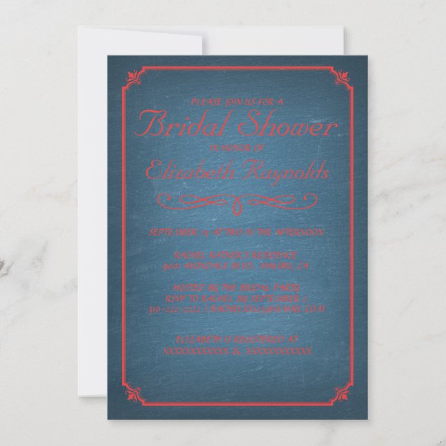 Invitaciones a la ducha de novia azul y roja (Anverso)