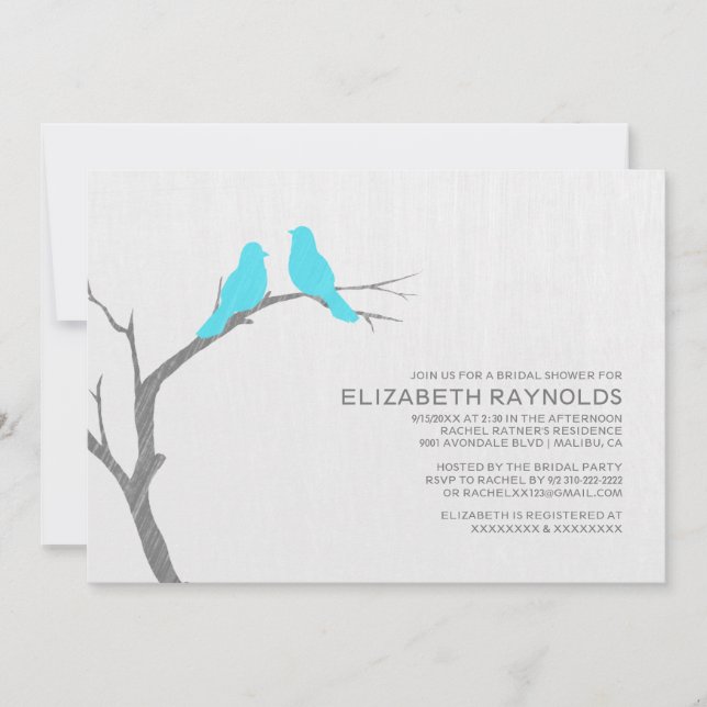 Invitaciones a la ducha de novia Blue Bird (Anverso)