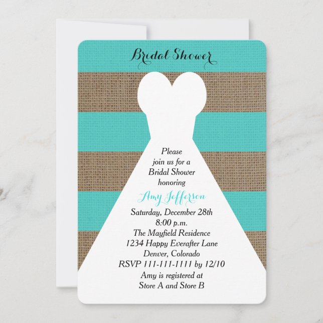 Invitaciones a la ducha de novia Burlap - Turquesa (Anverso)