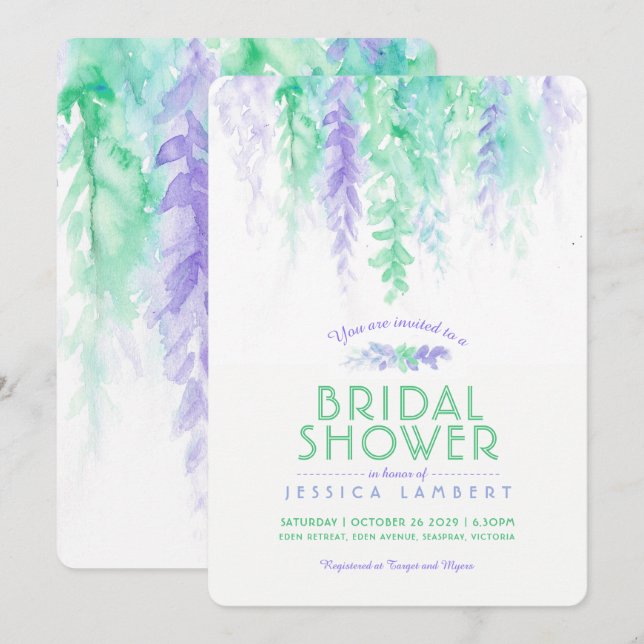Invitaciones a la ducha de novia color verde agua  (Anverso / Reverso)