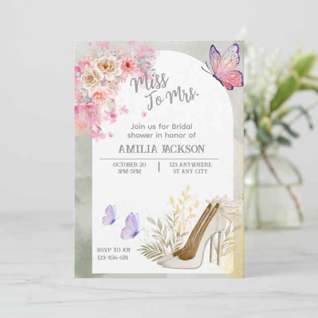 Invitaciones a la ducha de novia con acuarela blan (Anverso de pie)