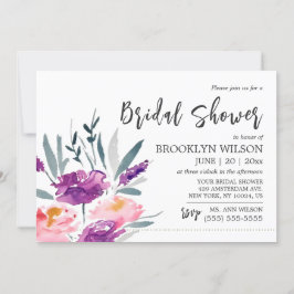 Invitaciones a la ducha de novia con acuarela flor