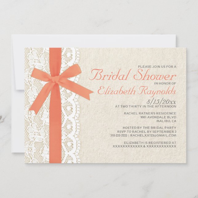 Invitaciones a la ducha de novia con arco y encaje (Anverso)