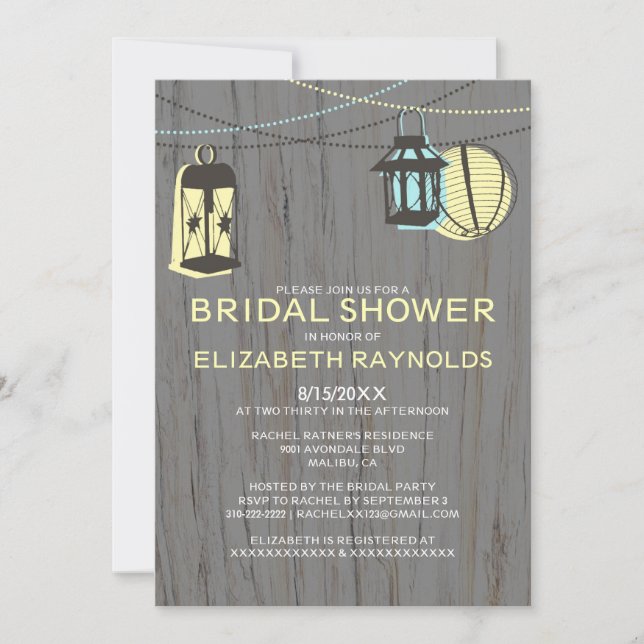 Invitaciones a la ducha de novia con farolillos ru (Anverso)