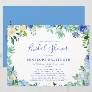Invitaciones a la ducha de novia con flores azules