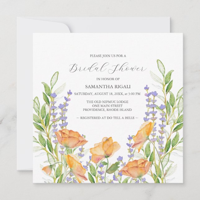 Invitaciones a la ducha de novia con flores silves (Anverso)