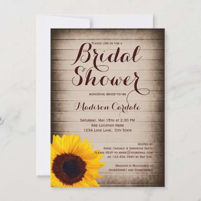 Invitaciones a la ducha de novia con girasol de ma (Anverso)