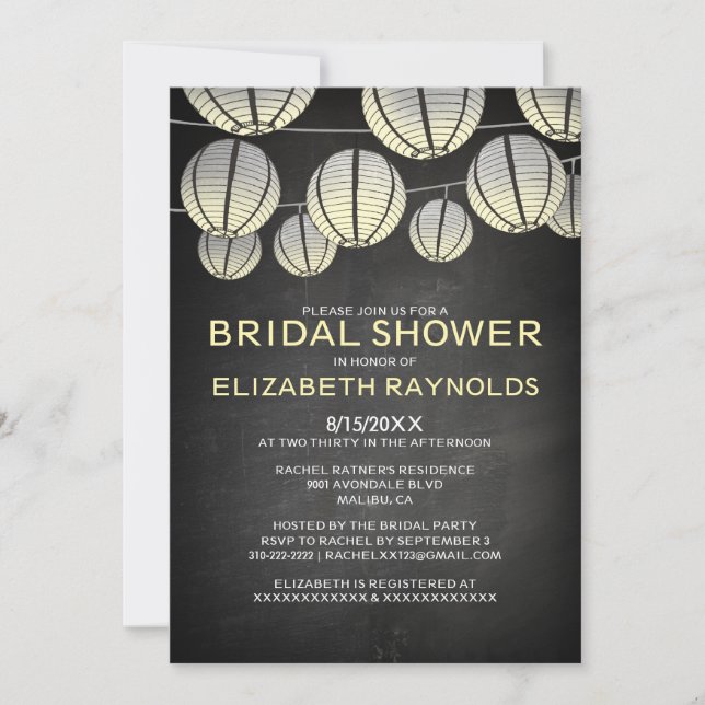 Invitaciones a la ducha de novia con linternas (Anverso)