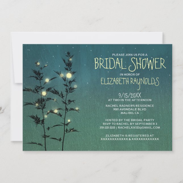Invitaciones a la ducha de novia con luces de jard (Anverso)
