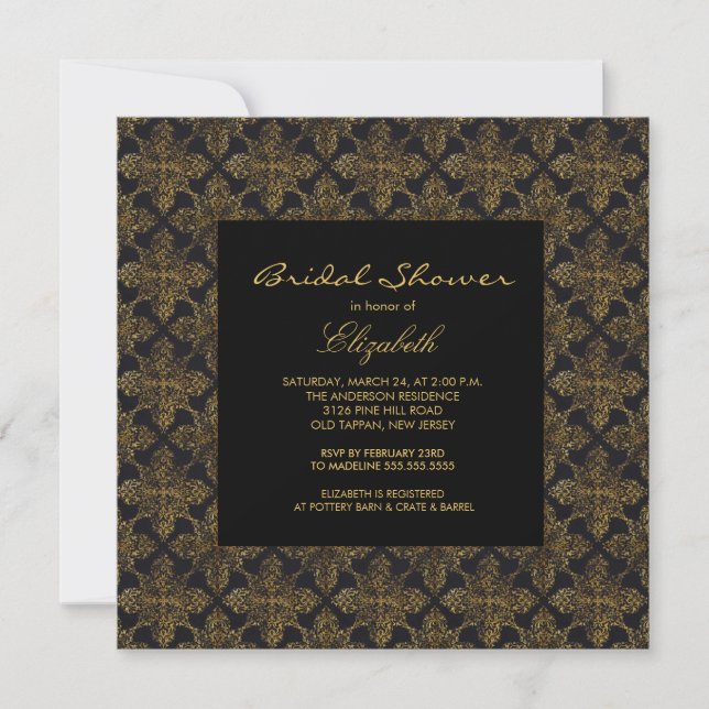 Invitaciones a la ducha de novia con marco de Dama (Anverso)