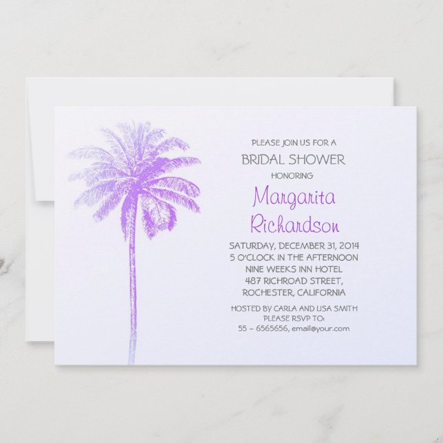 invitaciones a la ducha de novia con palmeras mora (Anverso)