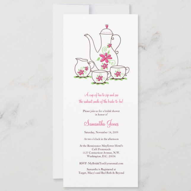 Invitaciones a la ducha de novia con té de flores  (Anverso)