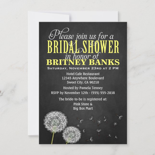 Invitaciones a la ducha de novia Dandelion (Anverso)