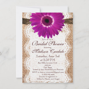 Invitaciones a la ducha de novia de Burlap Purple