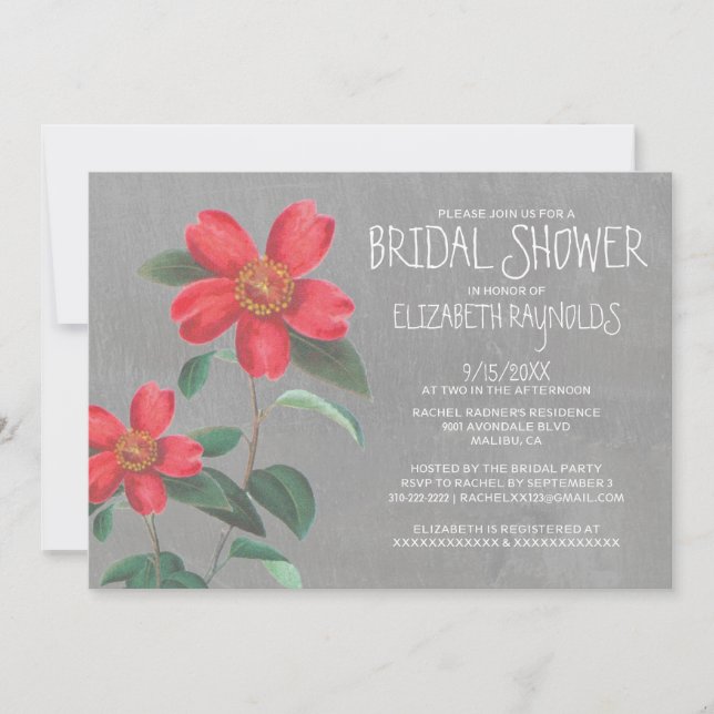 Invitaciones a la ducha de novia de Camellia (Anverso)