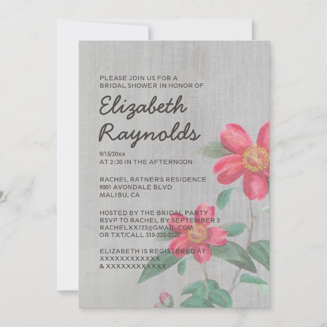 Invitaciones a la ducha de novia de Camellia Vinta (Anverso)