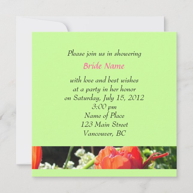 invitaciones a la ducha de novia de flores rojas d (Anverso)