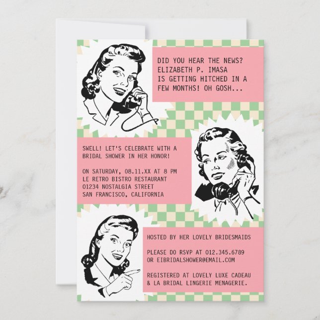 Invitaciones a la ducha de novia de Gales retro (Anverso)