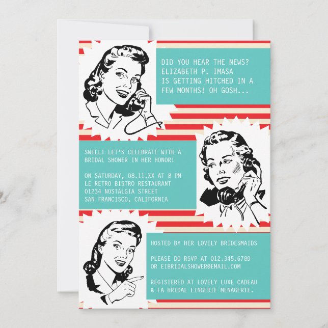 Invitaciones a la ducha de novia de Gales retro (Anverso)