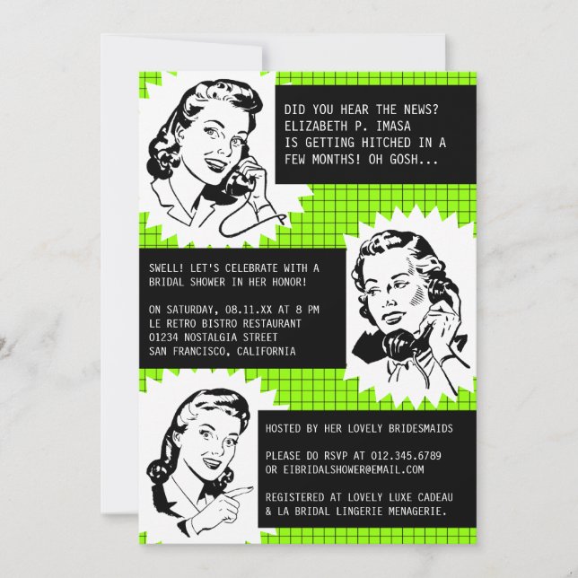 Invitaciones a la ducha de novia de Gales retro (Anverso)