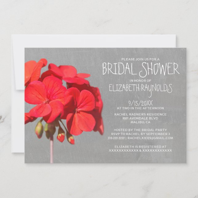 Invitaciones a la ducha de novia de Geranium (Anverso)