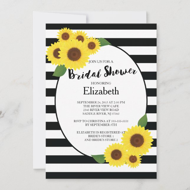 Invitaciones a la ducha de novia de girasol en oto (Anverso)