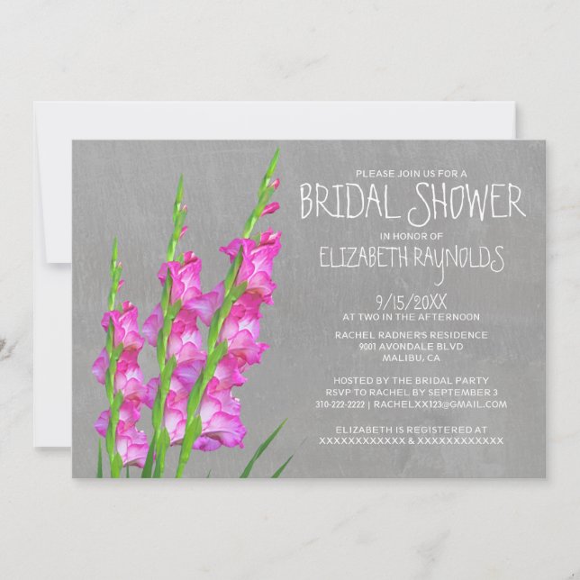 Invitaciones a la ducha de novia de Gladiolus (Anverso)