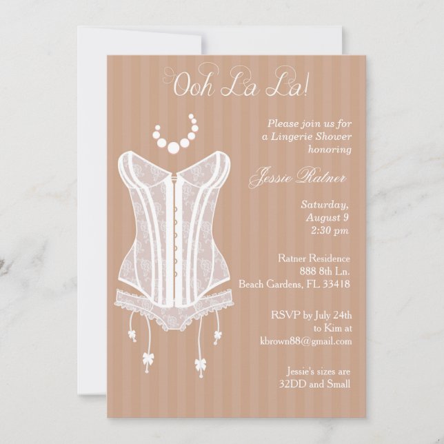 Invitaciones a la ducha de novia de la lencería an (Anverso)