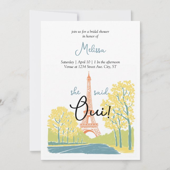 Invitaciones a la ducha de novia de la Torre Eiffe (Anverso)