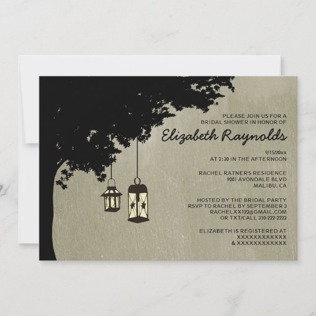 Invitaciones a la ducha de novia de los farolillos (Anverso)
