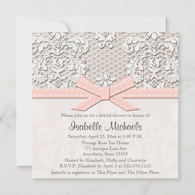 Invitaciones a la ducha de novia de Pearl y Lace R (Anverso)