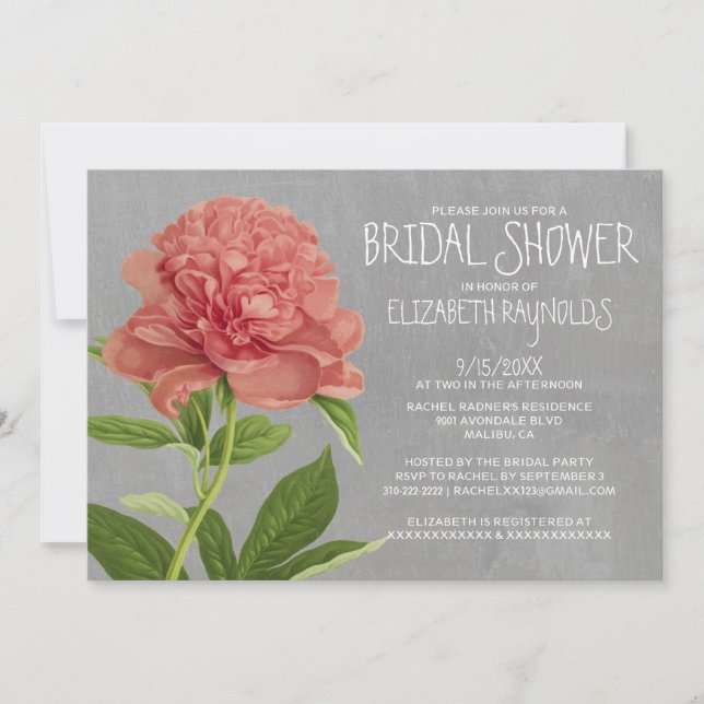 Invitaciones a la ducha de novia de Peonies (Anverso)