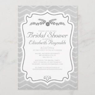 Invitaciones a la ducha de novia de rayas plateada
