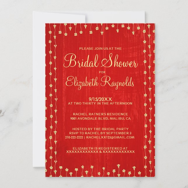 Invitaciones a la ducha de novia de Red Gold Rusti (Anverso)