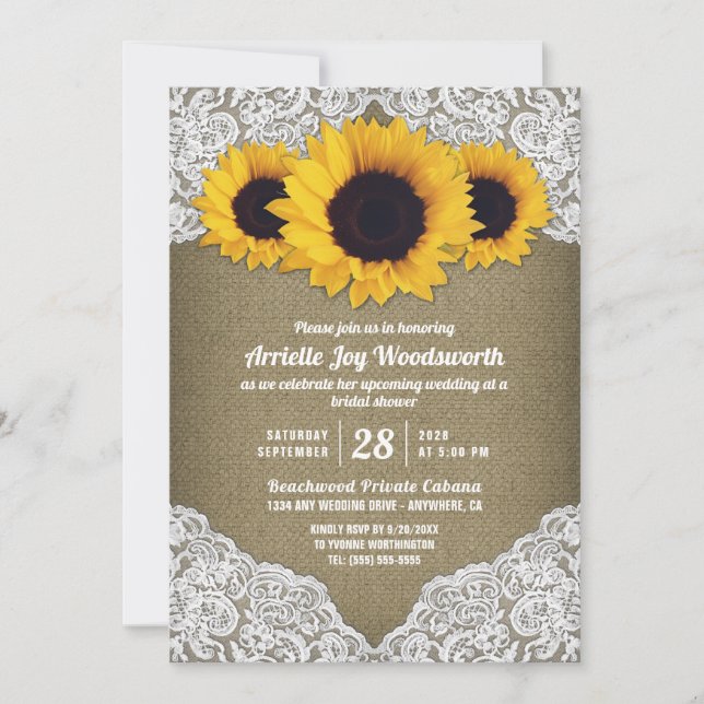 Invitaciones a la ducha de novia de Sunflower Burl (Anverso)