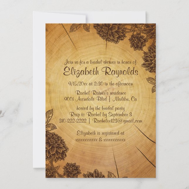 Invitaciones a la ducha de novia del anillo de árb (Anverso)