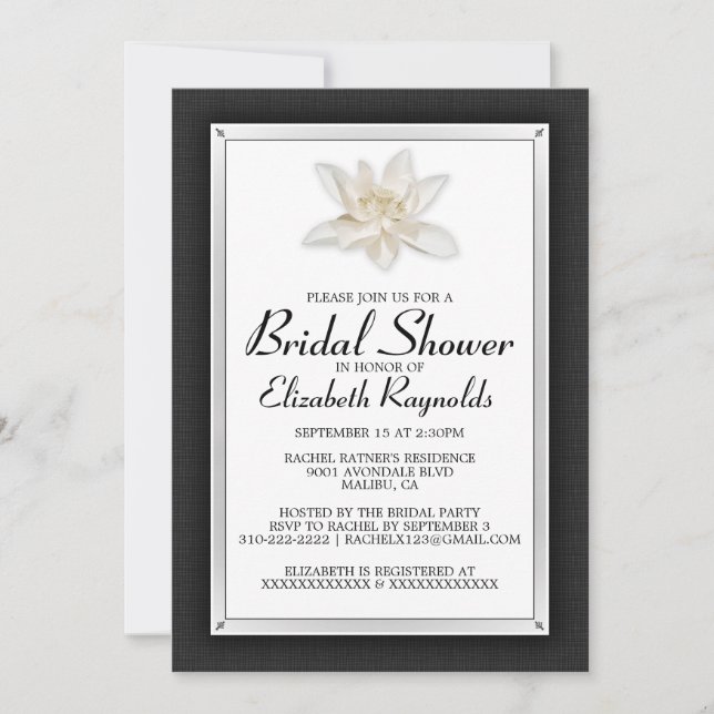 Invitaciones a la ducha de novia en blanco y negro (Anverso)