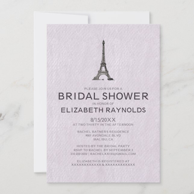 Invitaciones a la ducha de novia en París (Anverso)