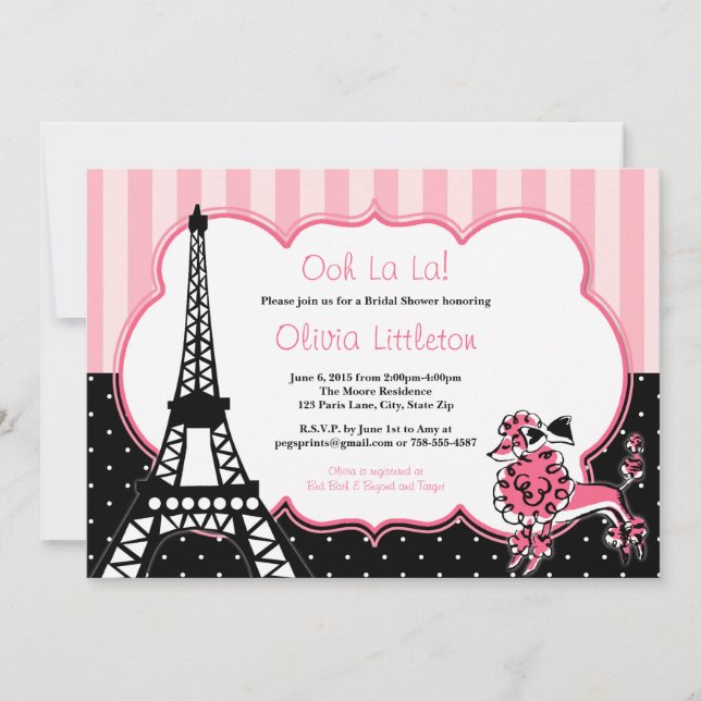 Invitaciones a la ducha de novia en París - rosa y (Anverso)