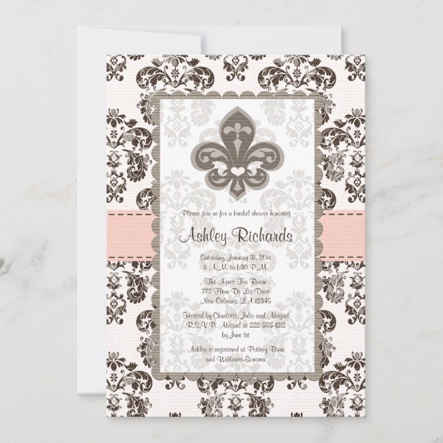 Invitaciones a la ducha de novia Fleur de Lis Marr (Anverso)