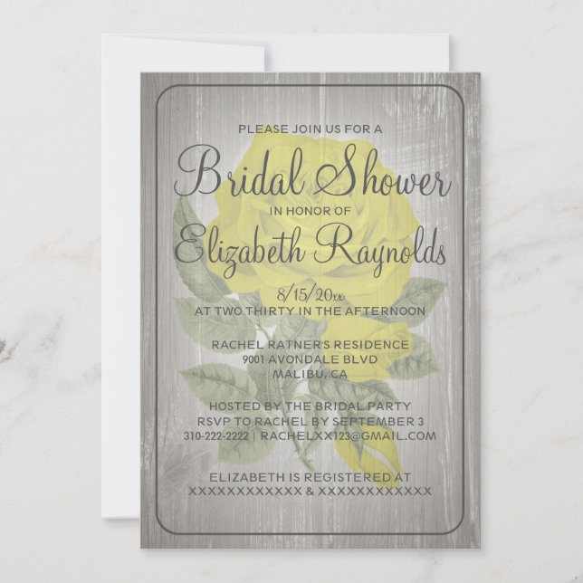 Invitaciones a la ducha de novia floral amarilla (Anverso)