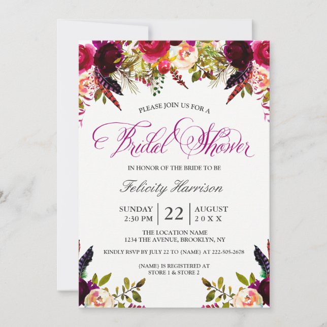 Invitaciones a la ducha de novia | Floral Boho (Anverso)