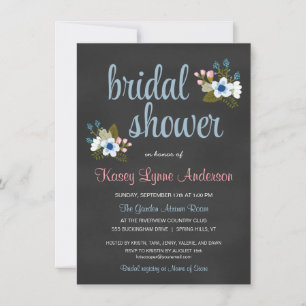 Invitaciones a la ducha de novia floral Chalkboard