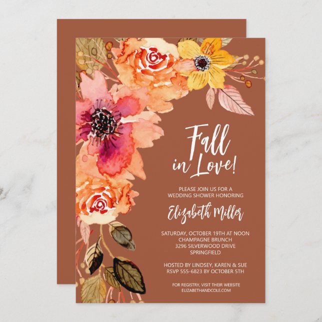 Invitaciones a la ducha de novia floral de Terraco (Anverso / Reverso)