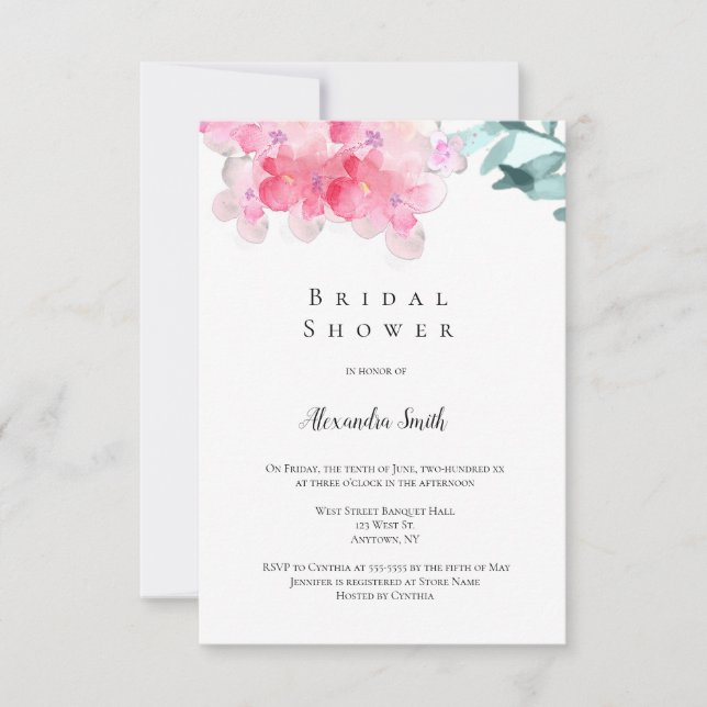 Invitaciones a la ducha de novia floral rosa (Anverso)