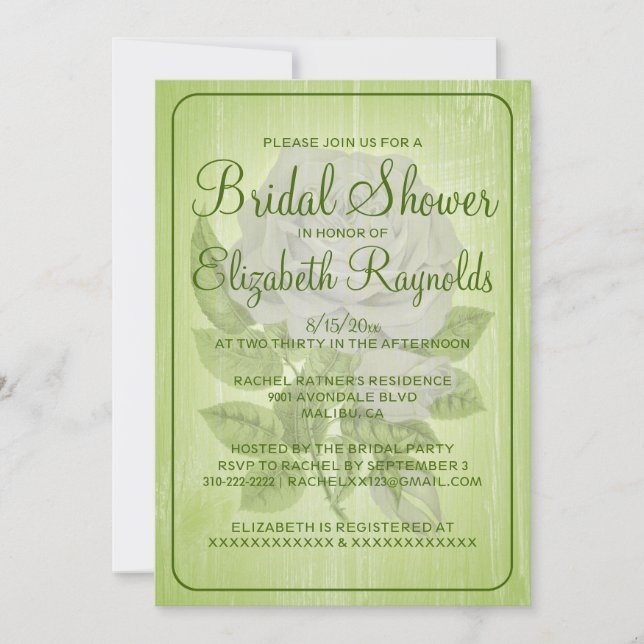 Invitaciones a la ducha de novia floral verde limó (Anverso)