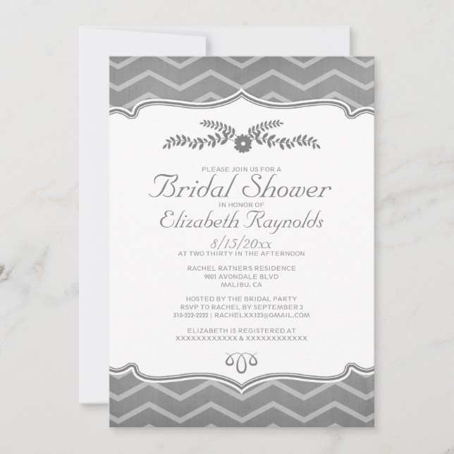 Invitaciones a la ducha de novia Gray Zigzag (Anverso)