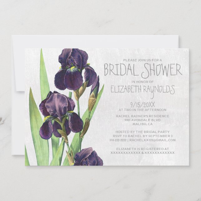 Invitaciones a la ducha de novia Iris (Anverso)