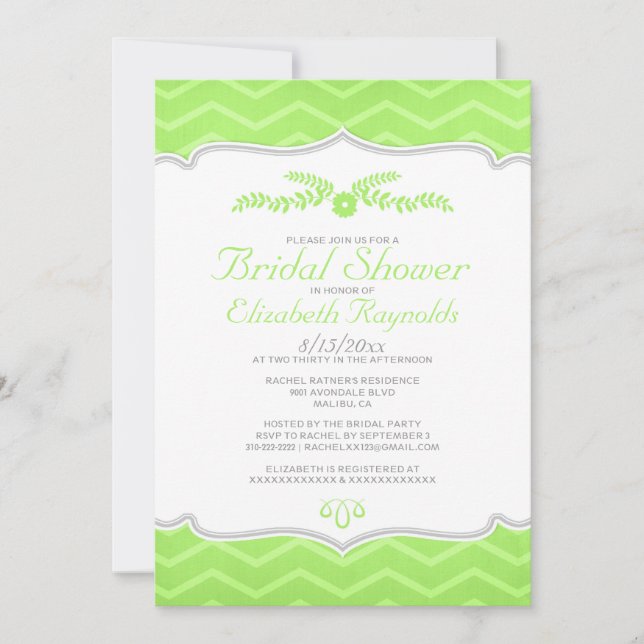 Invitaciones a la ducha de novia Lime Green Zigzag (Anverso)