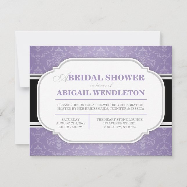 Invitaciones a la ducha de novia malva-moderna Dam (Anverso)